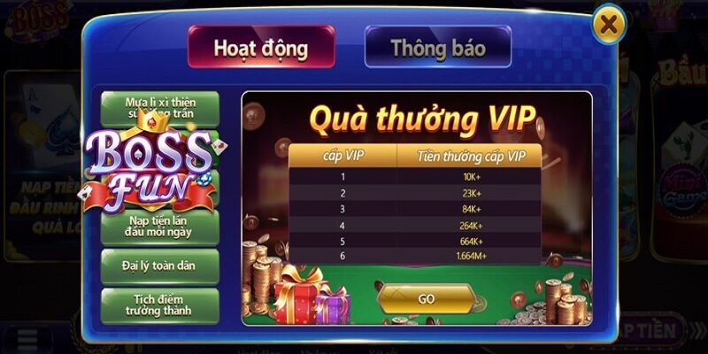 Có nhiều chương trình ưu đãi mà Bossfun tặng bet thủ