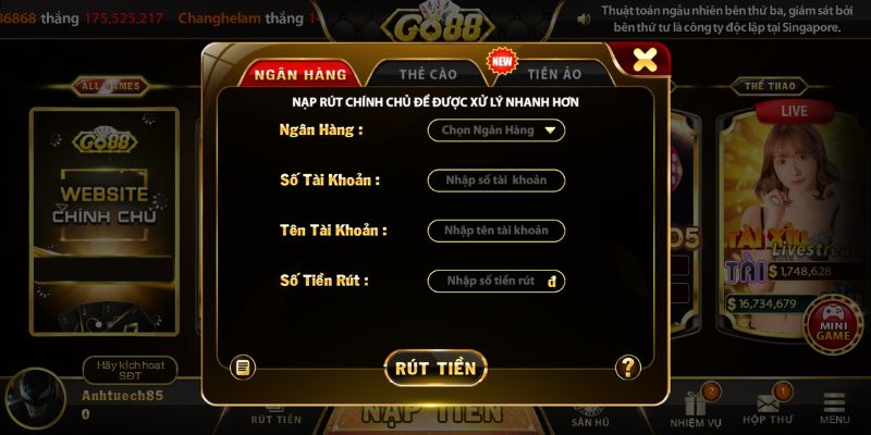 Quá trình nạp và rút tiền trên nhà cái Go88 diễn ra nhanh chóng